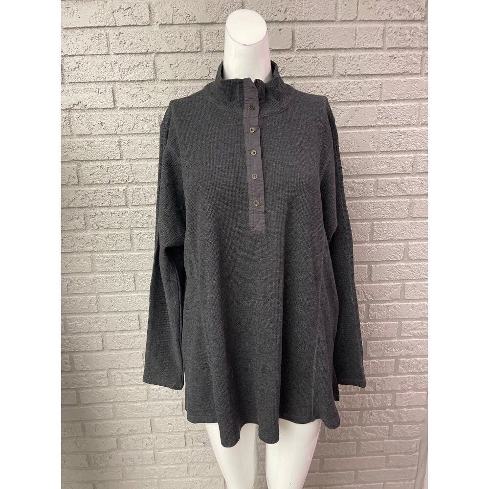 Suzanne Betro Women Gray Long Sleeve High Neck Henley Top Size XL NWT
